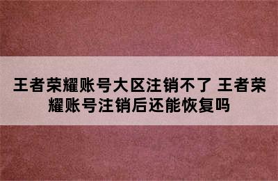 王者荣耀账号大区注销不了 王者荣耀账号注销后还能恢复吗